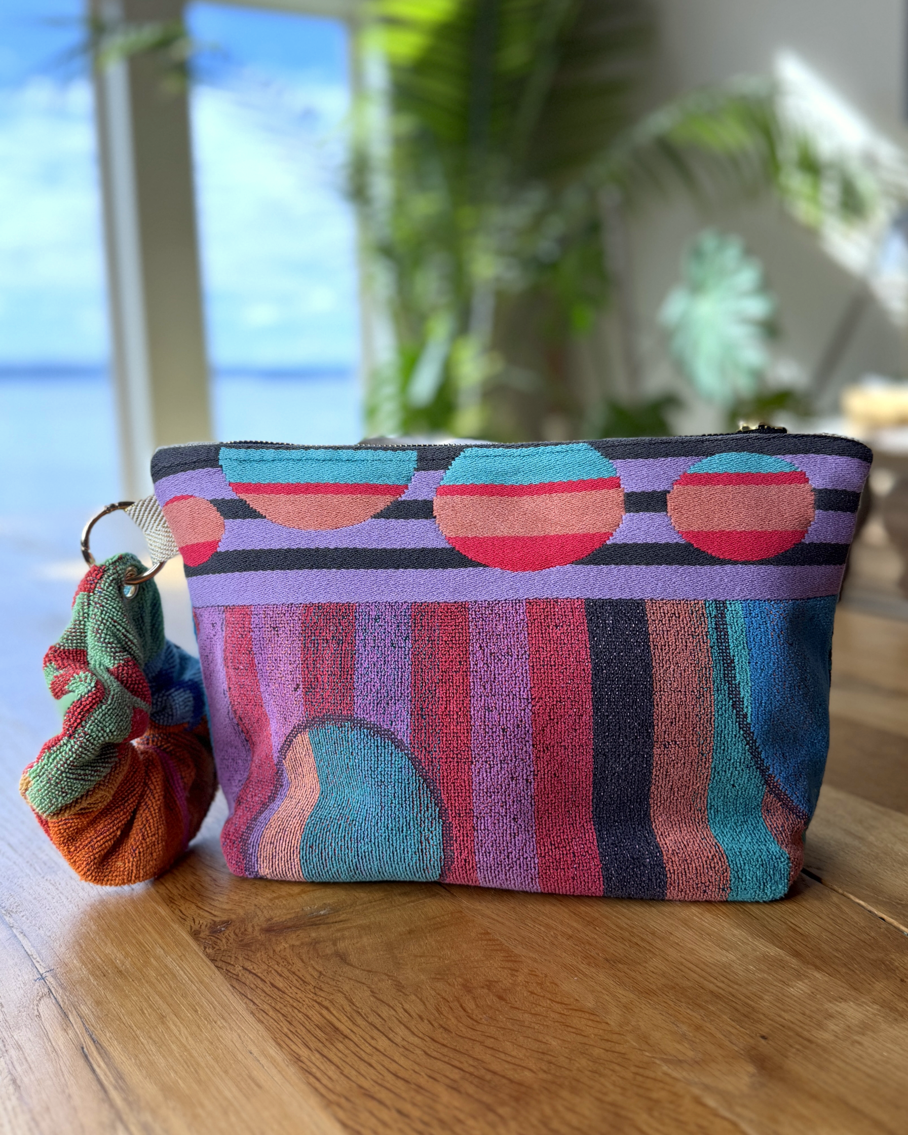Repurposed Towel Beach Clutch “Coastal Groove” — handmade by Kspek from upcycled vintage textiles, view 3
