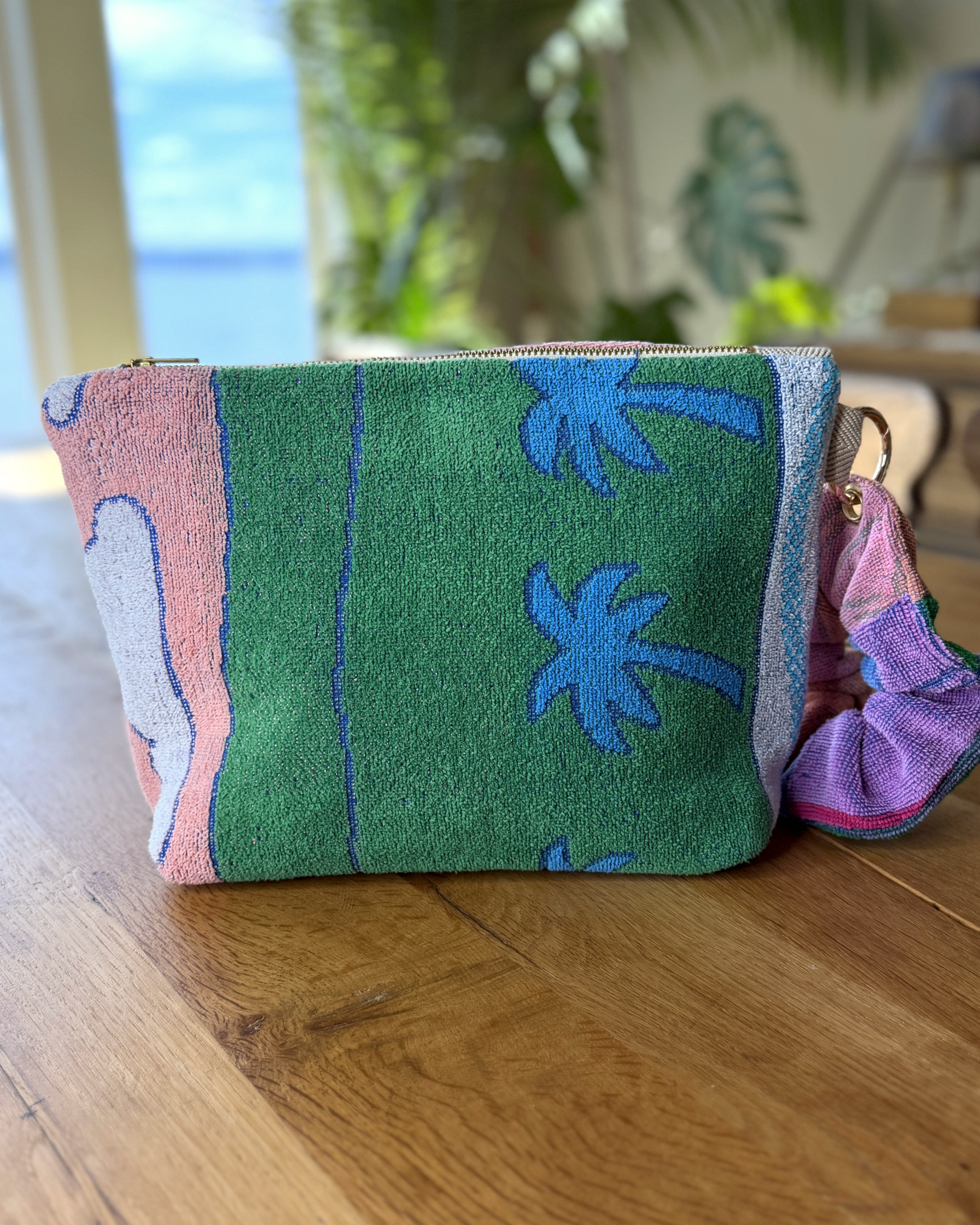 Repurposed Towel Beach Clutch “Coastal Retro Vibes” — handmade by Kspek from upcycled vintage textiles, view 4