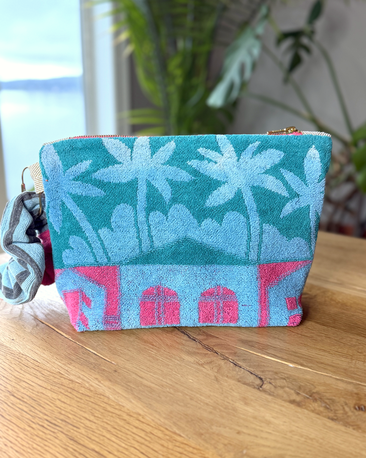 Repurposed Towel Beach Clutch “Coastal Dreams” — handmade by Kspek from upcycled vintage textiles, view 3