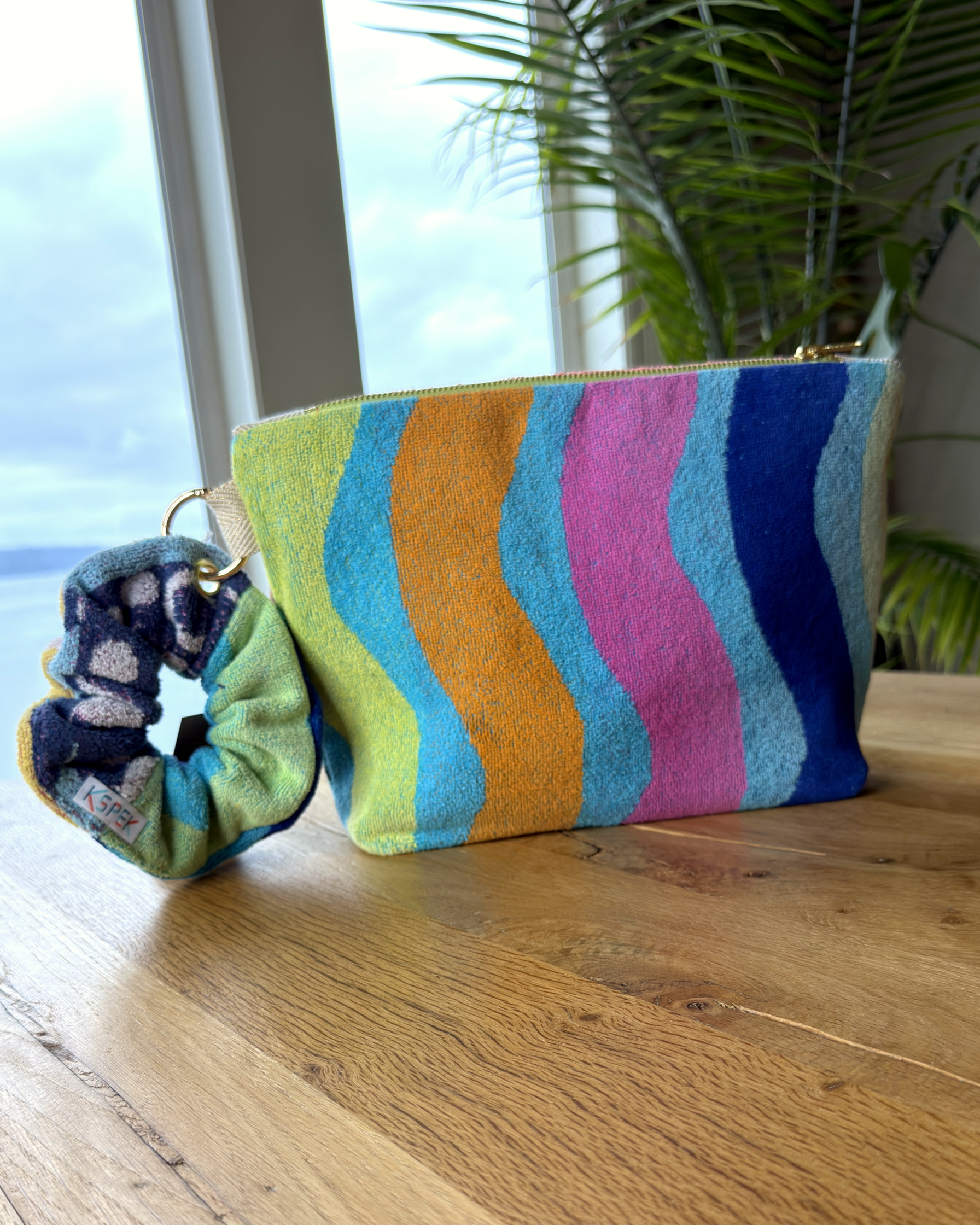 Repurposed Towel Beach Clutch “Island Life” — handmade by Kspek from upcycled vintage textiles, view 3
