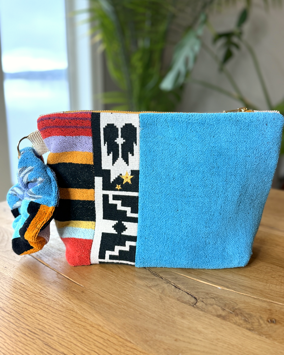 Repurposed Towel Beach Clutch “Sunset Horizon” — handmade by Kspek from upcycled vintage textiles, view 3