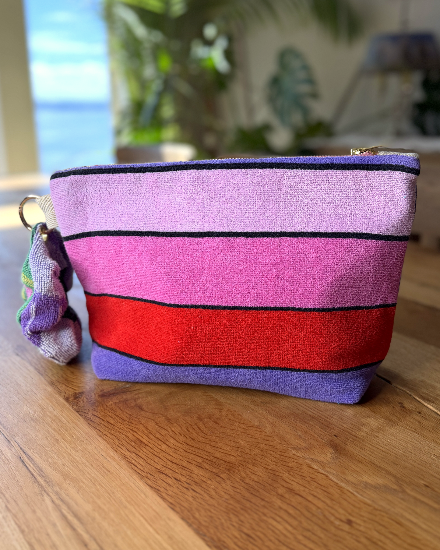 Repurposed Towel Beach Clutch “Coastal Groove” — handmade by Kspek from upcycled vintage textiles, view 3