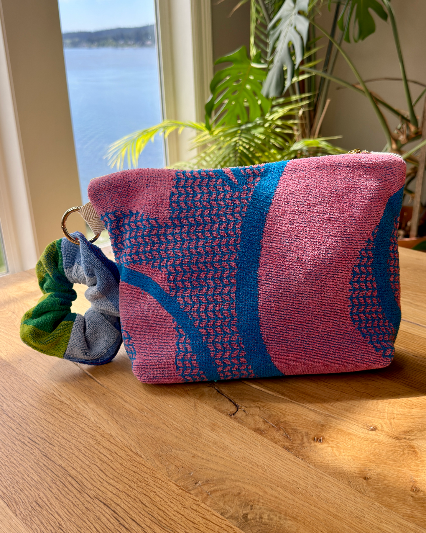 Repurposed Towel Beach Clutch “Sunset Waves” — handmade by Kspek from upcycled vintage textiles