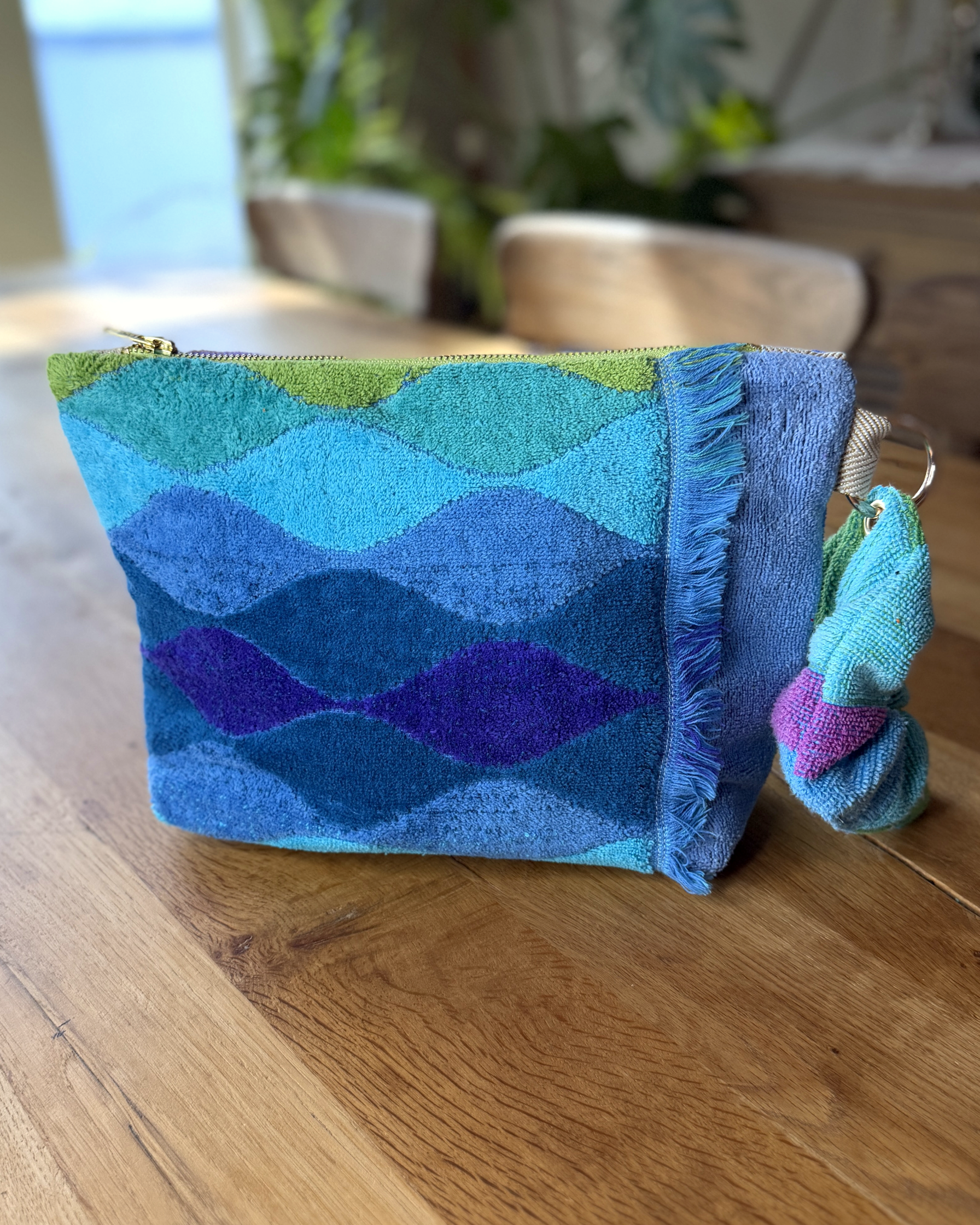 Repurposed Towel Beach Clutch “Waves and Vibes” — handmade by Kspek from upcycled vintage textiles, view 4