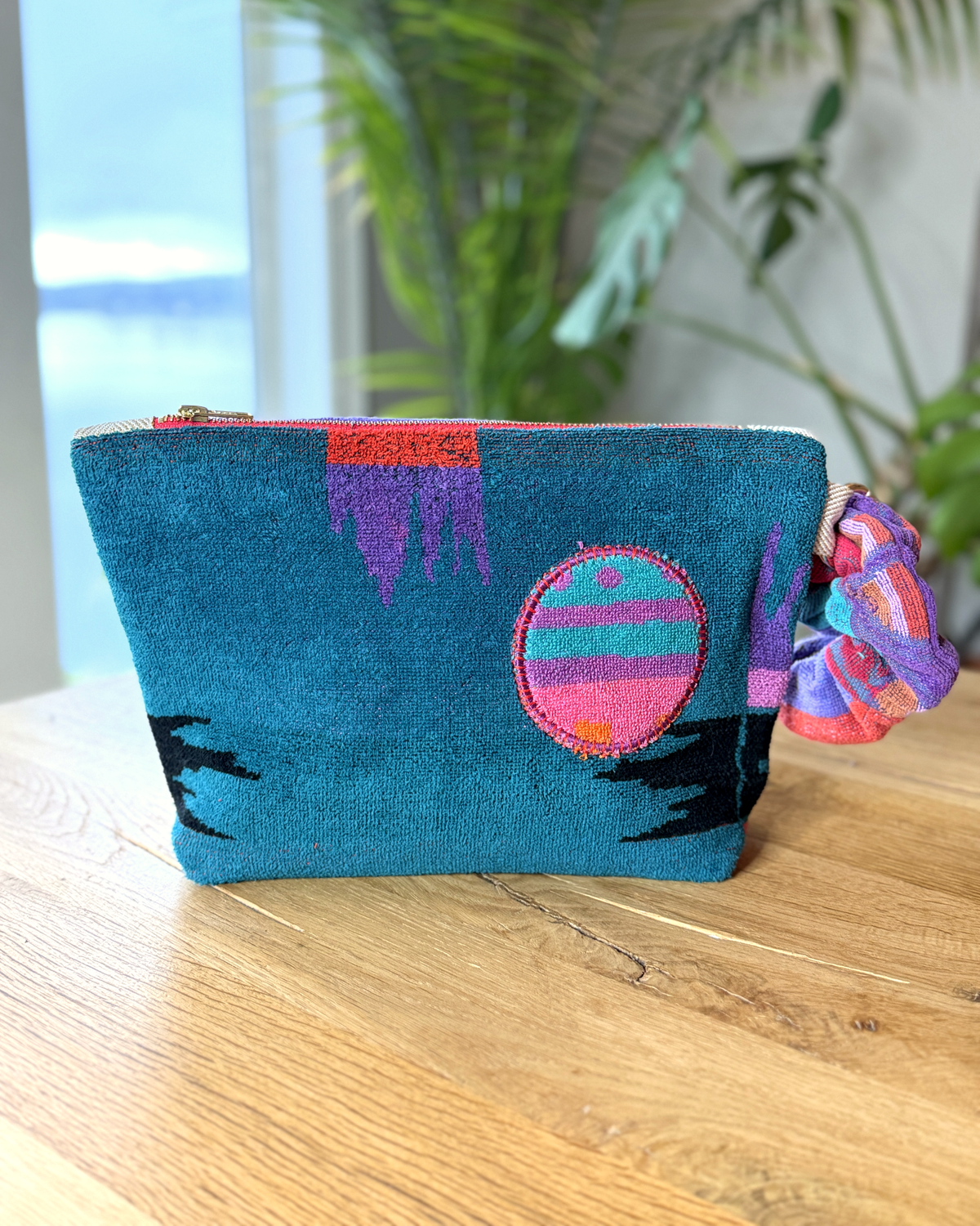 Repurposed Towel Beach Clutch “Desert Dawn” — handmade by Kspek from upcycled vintage textiles, view 4