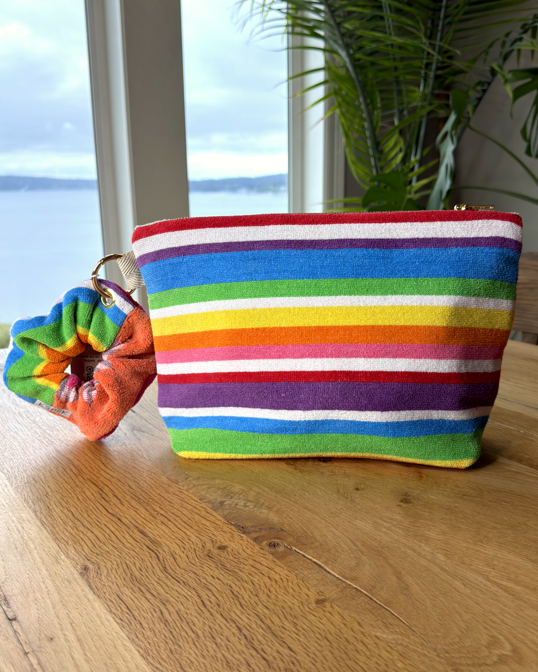 Repurposed Towel Beach Clutch “In Living Color” — handmade by Kspek from upcycled vintage textiles, view 3