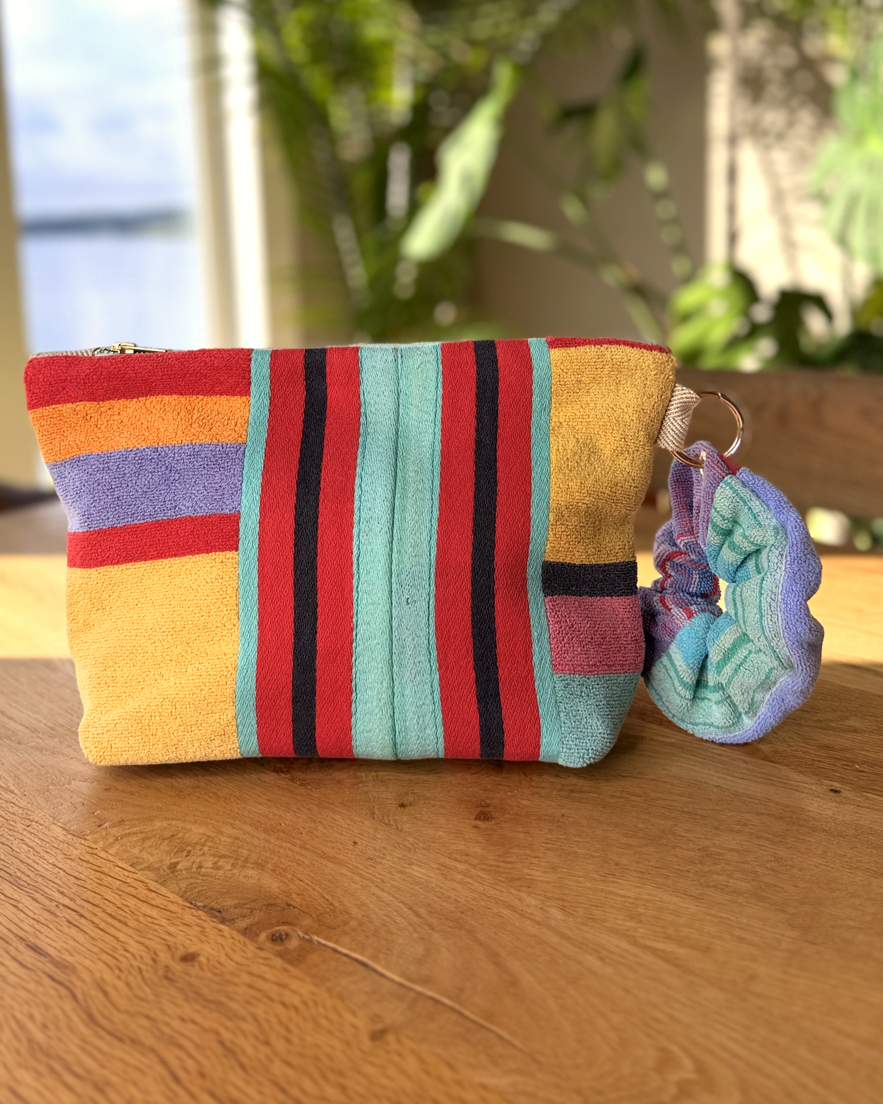 Repurposed Towel Beach Clutch “Sunset Horizon” — handmade by Kspek from upcycled vintage textiles, view 4