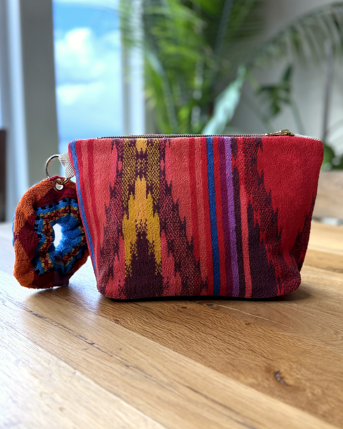 Repurposed Towel Beach Clutch “Horizon Vibes” — handmade by Kspek from upcycled vintage textiles, view 3