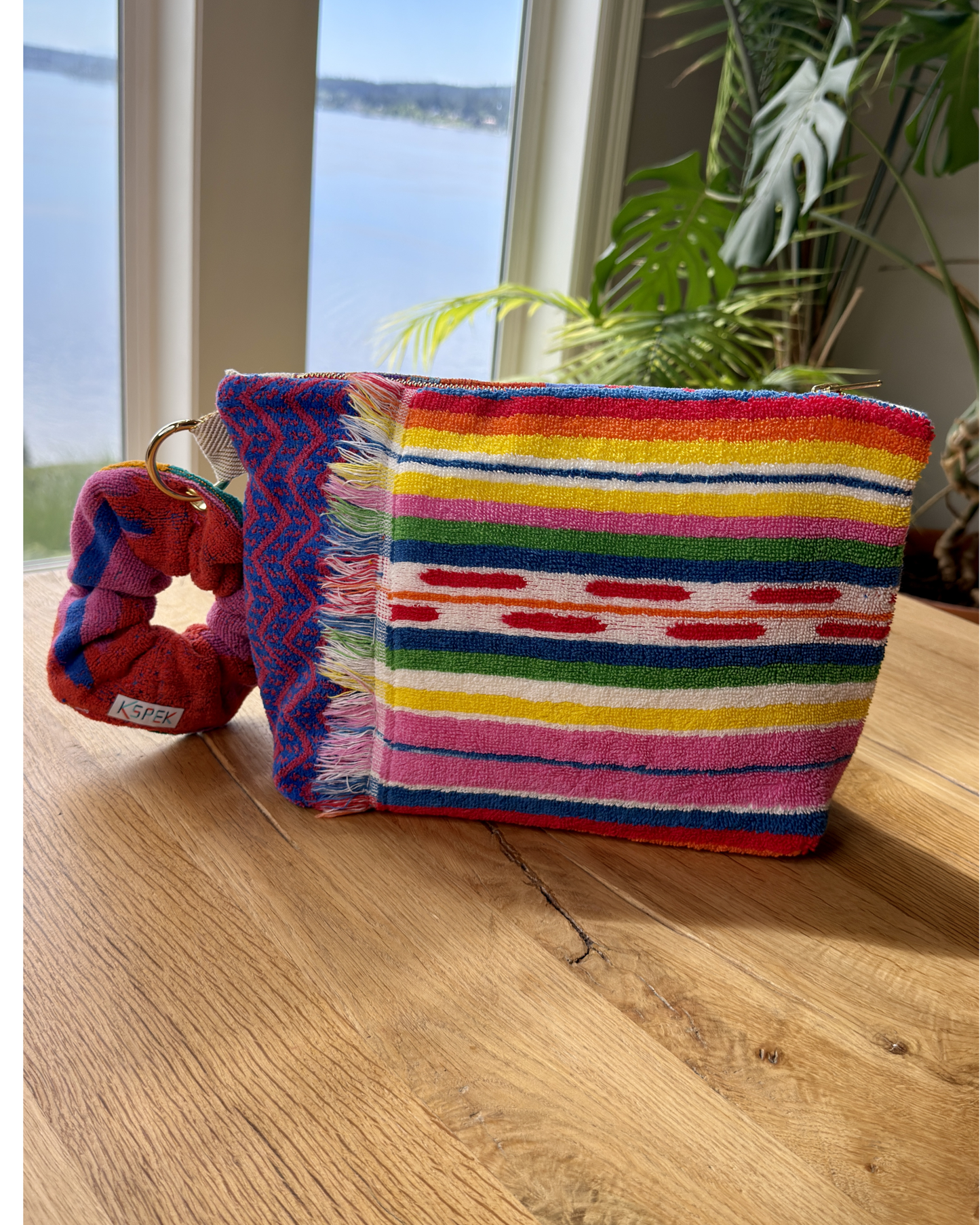 Repurposed Towel Beach Clutch “Sunny Escape” — handmade by Kspek from upcycled vintage textiles