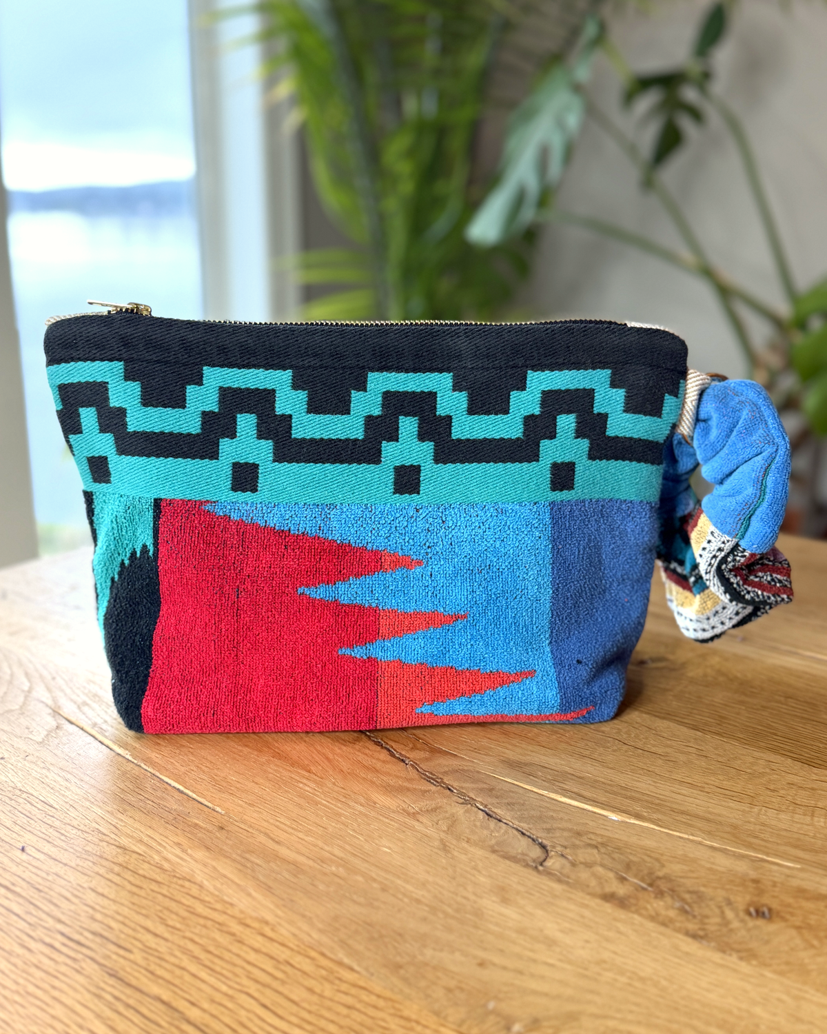 Repurposed Towel Beach Clutch “Tidal Horizon” — handmade by Kspek from upcycled vintage textiles, view 4