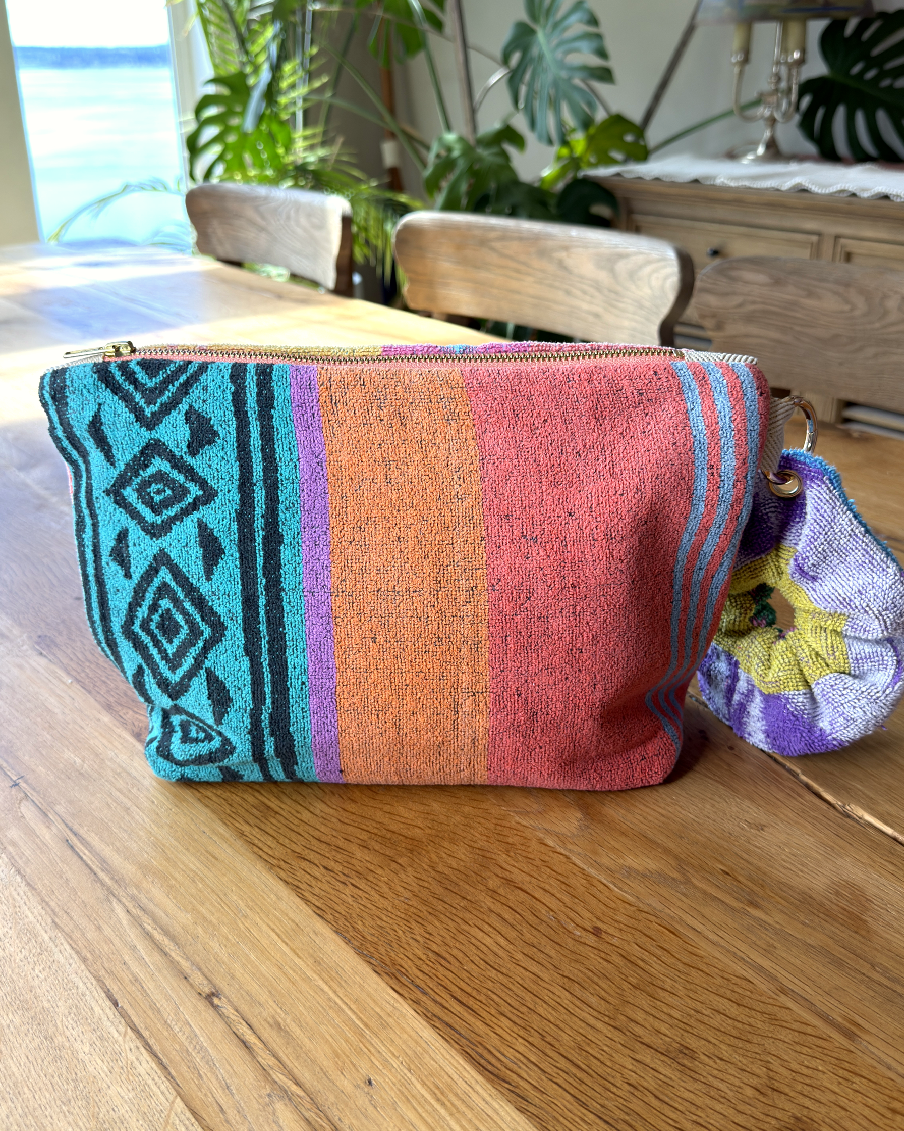 Repurposed Towel Beach Clutch “Coastal Vibe” — handmade by Kspek from upcycled vintage textiles, view 4
