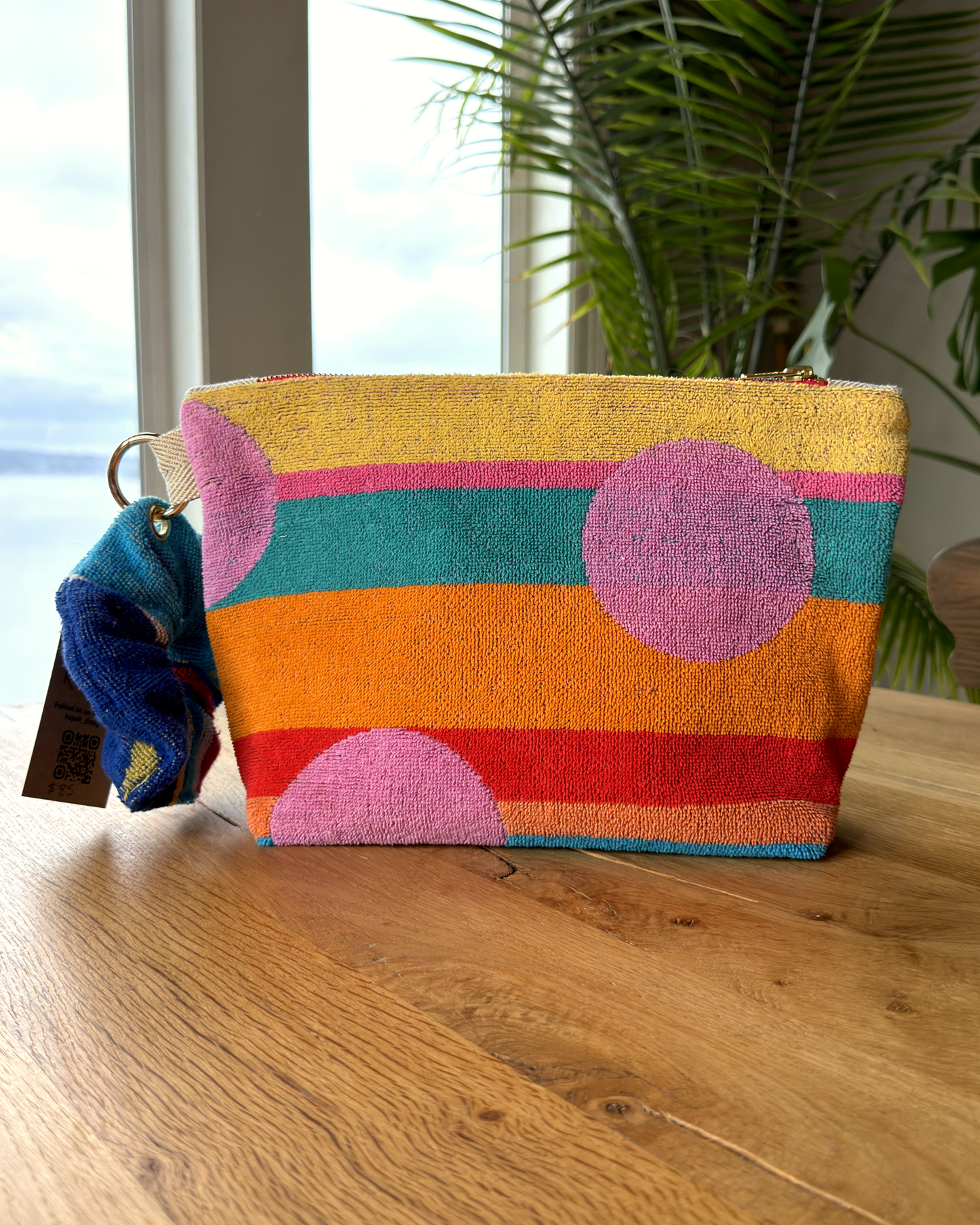 Repurposed Towel Beach Clutch “Sunset Splash” — handmade by Kspek from upcycled vintage textiles, view 3