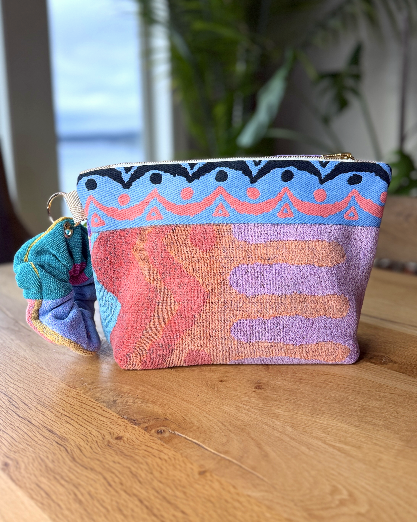 Repurposed Towel Beach Clutch “Desert Horizon” — handmade by Kspek from upcycled vintage textiles, view 3