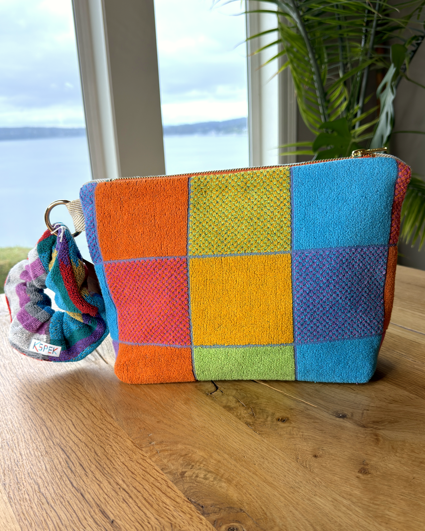 Repurposed Towel Beach Clutch “Best Day” — handmade by Kspek from upcycled vintage textiles, view 3