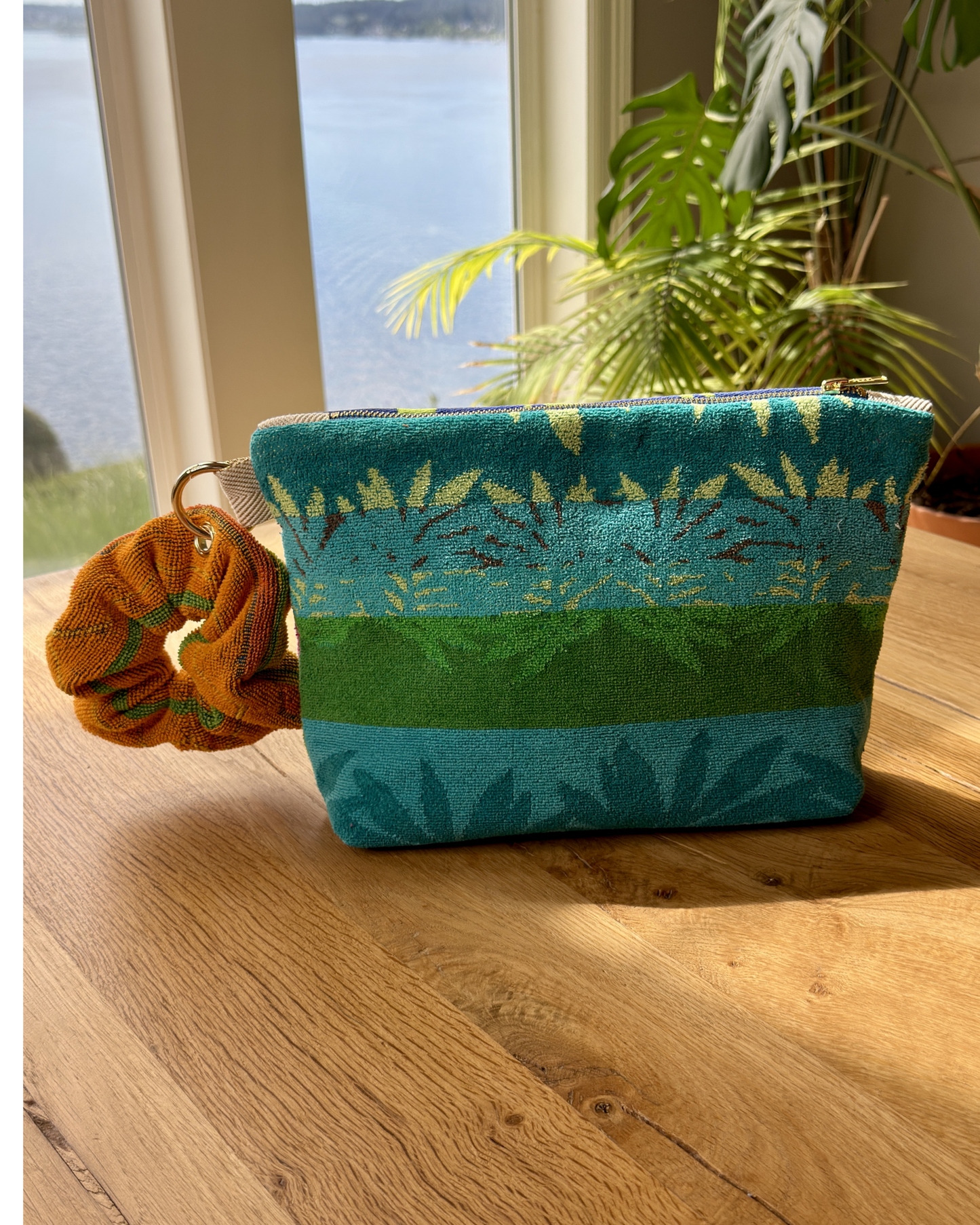 Repurposed Towel Beach Clutch “Coastal Groove” — handmade by Kspek from upcycled vintage textiles