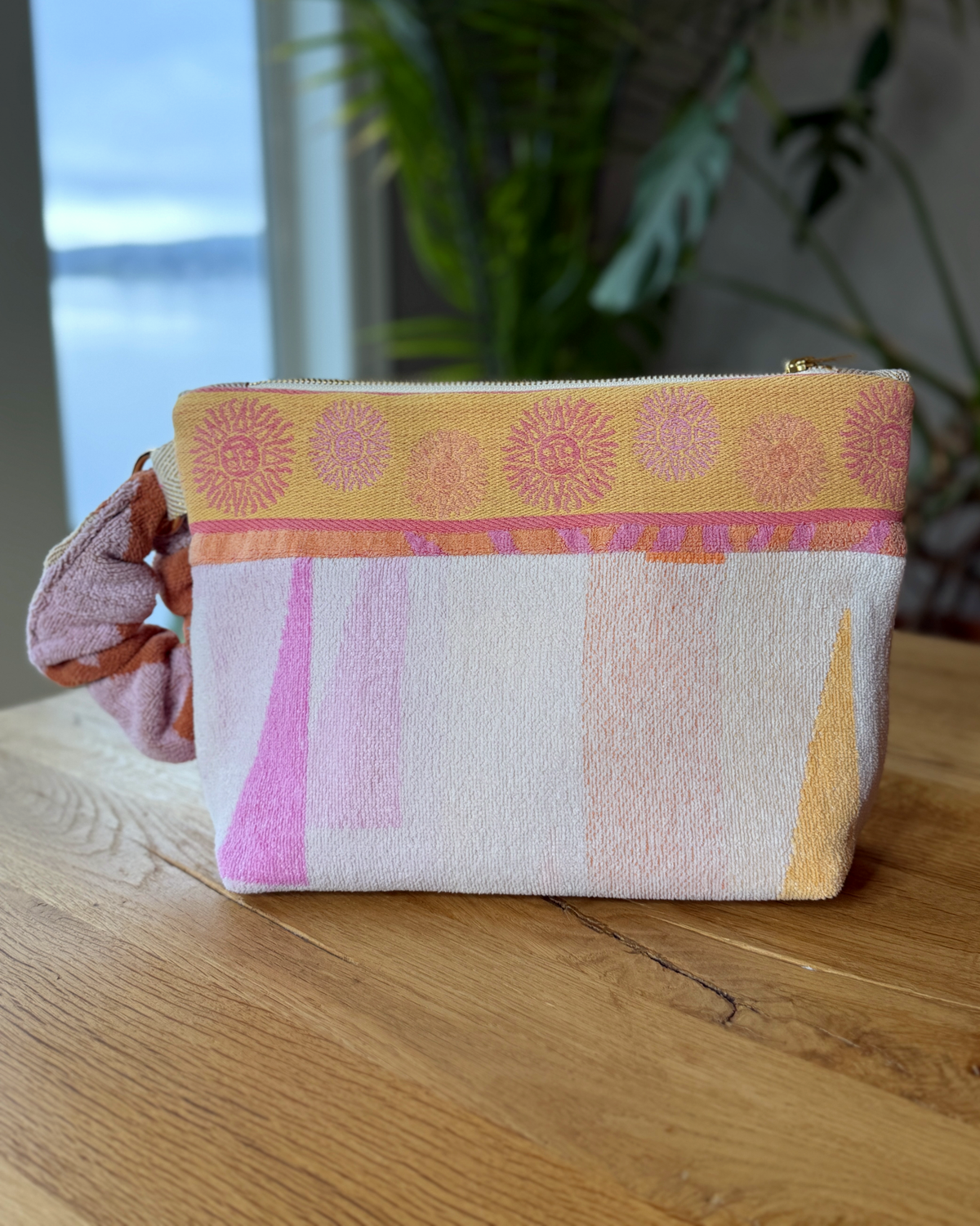 Repurposed Towel Beach Clutch “Sunset Vista” — handmade by Kspek from upcycled vintage textiles, view 3